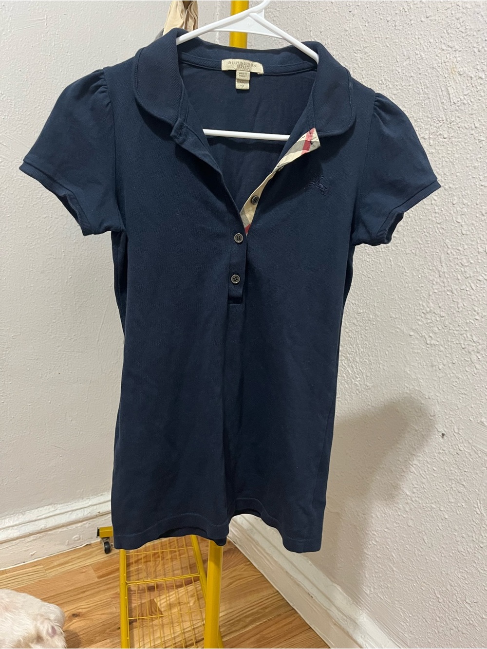 Burberry Navy Polo Crop Top with Check Trim